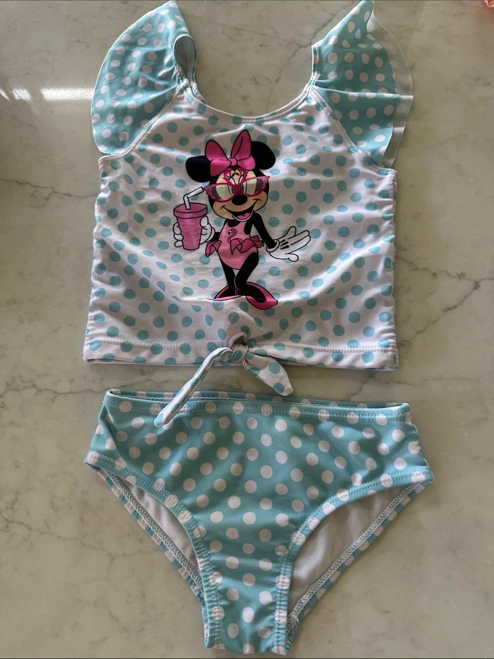 Disney Minnie Mouse Girls' Aqua Polka Dot Two-Piece Swim Set